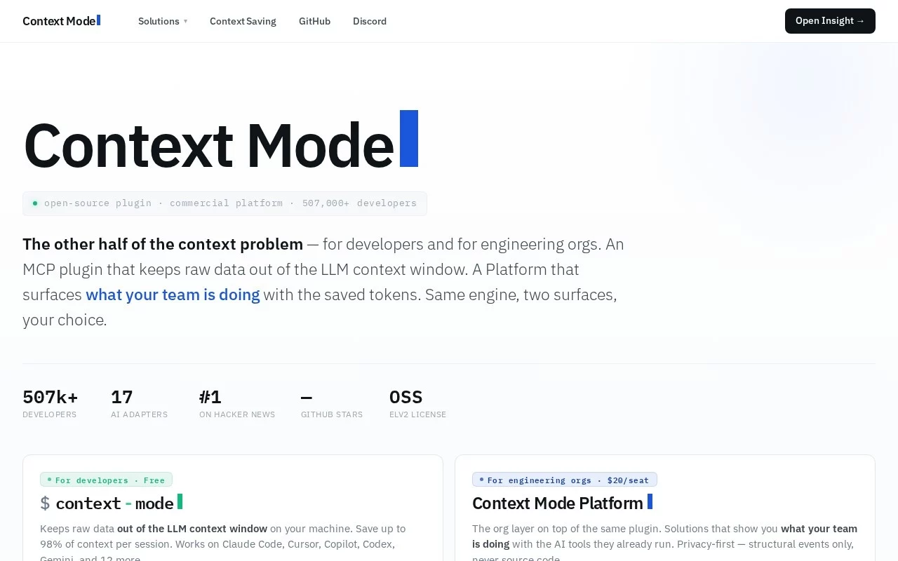 Context Mode 网站预览