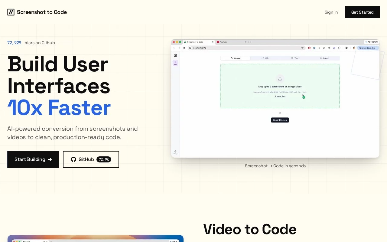 Screenshot to Code 网站预览