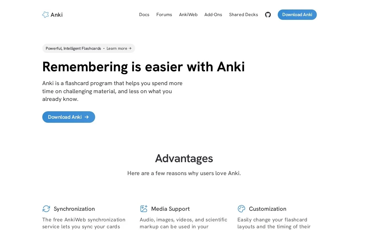 Anki 智能记忆卡片 网站预览