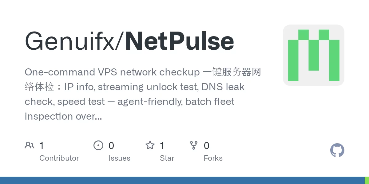 NetPulse 一键 VPS 网络体检，开源 + Agent 友好 JSON 输出 网站预览