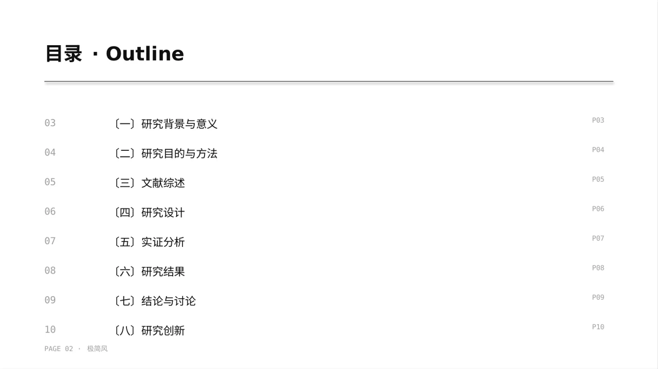 经管类论文答辩专用版式PPT模板（黑白极简风） 第2页预览