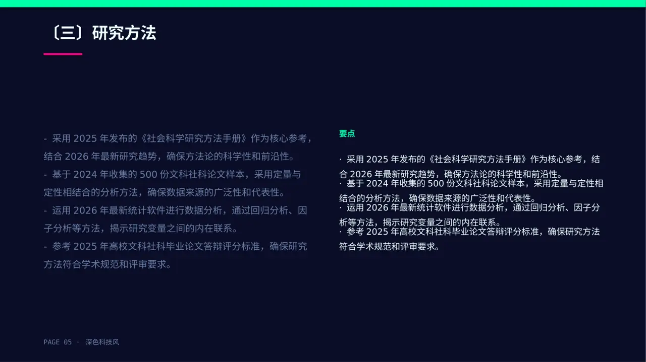 文科社科毕业论文汇报PPT模板（深色科技风） 第5页预览