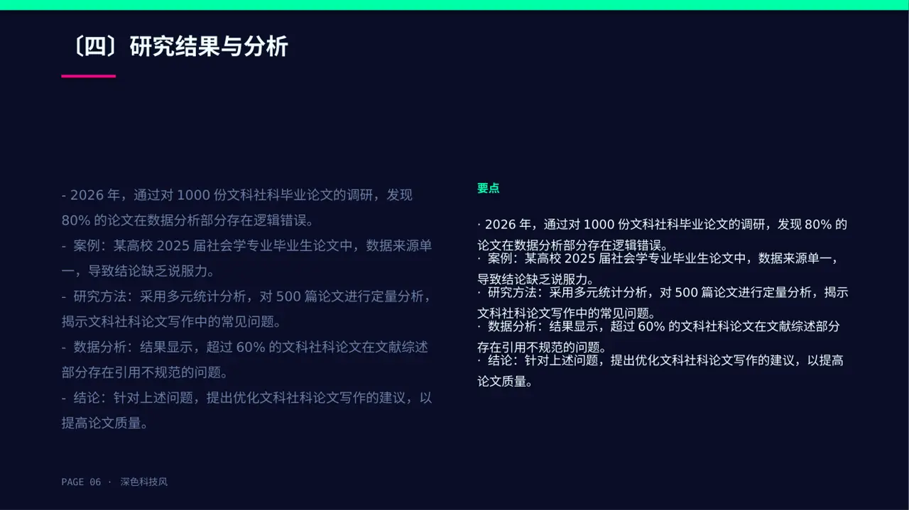 文科社科毕业论文汇报PPT模板（深色科技风） 第6页预览