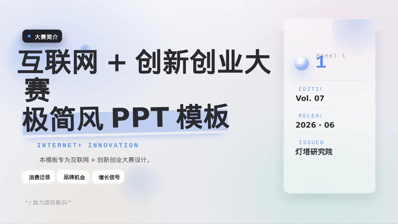 互联网+创新创业大赛极简风PPT模板