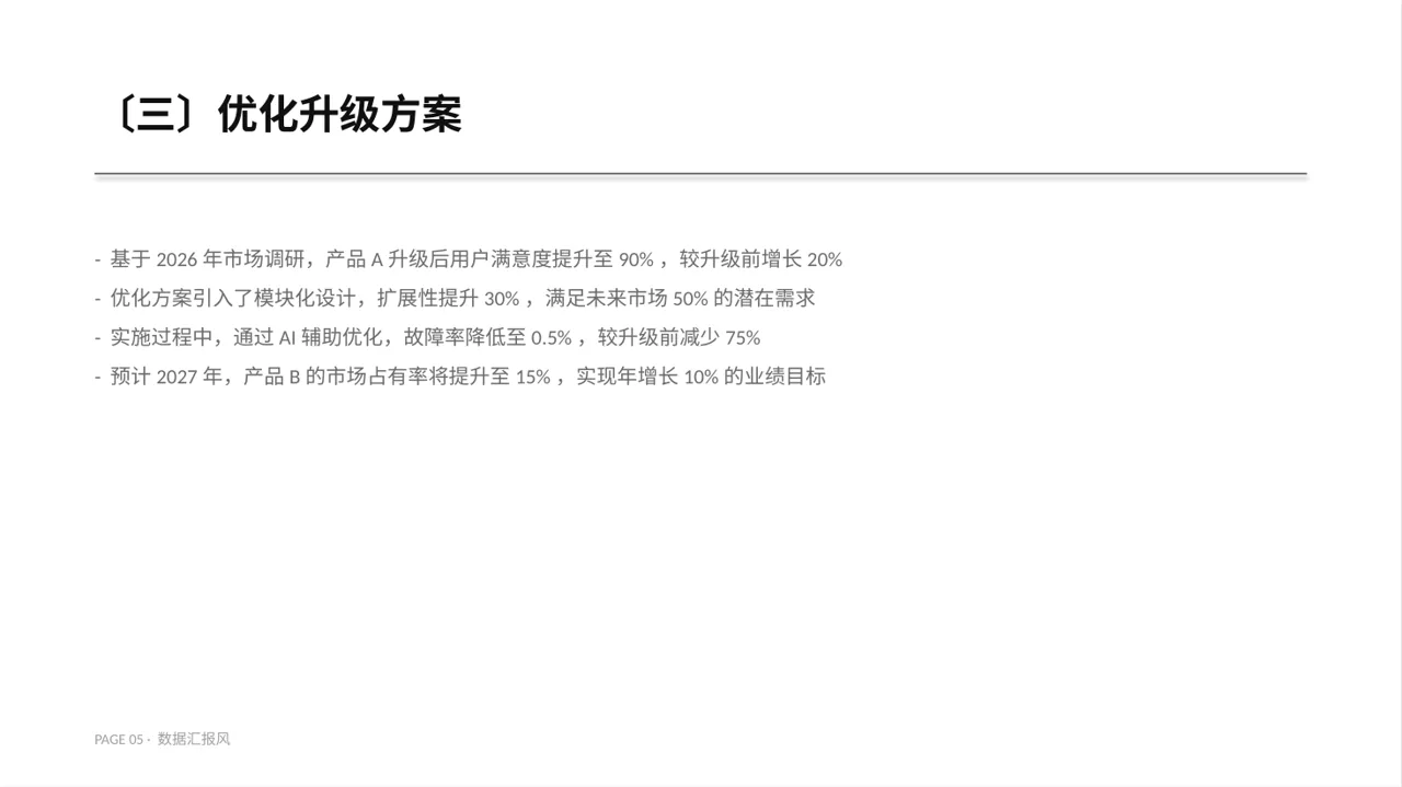 老产品优化升级汇报报告PPT模板（数据图表风） 第5页预览