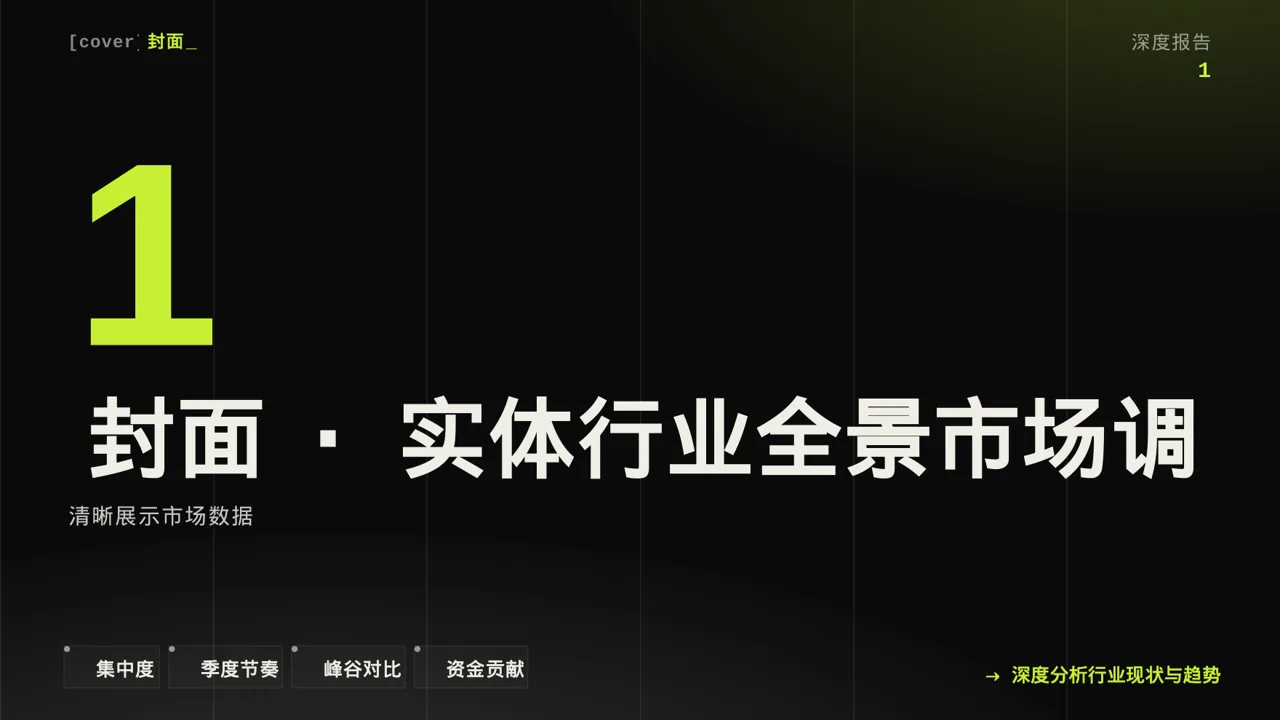 实体行业全景市场调研报告PPT模板（深色科技风） 第3页预览