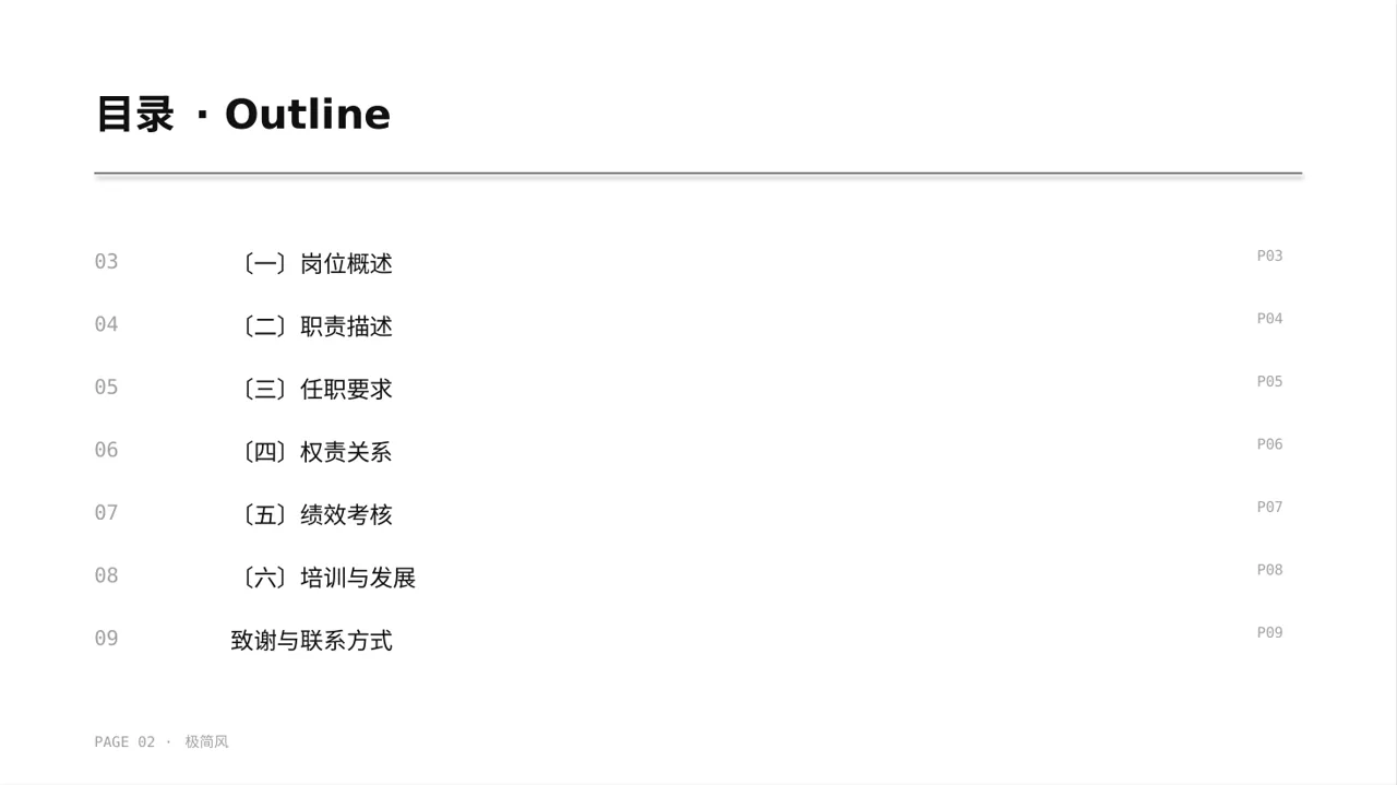 极简风人事行政岗位职责说明书PPT模板（黑白极简风） 第2页预览