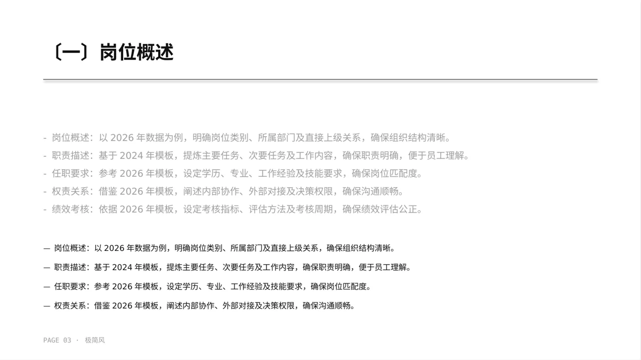 极简风人事行政岗位职责说明书PPT模板（黑白极简风） 第3页预览
