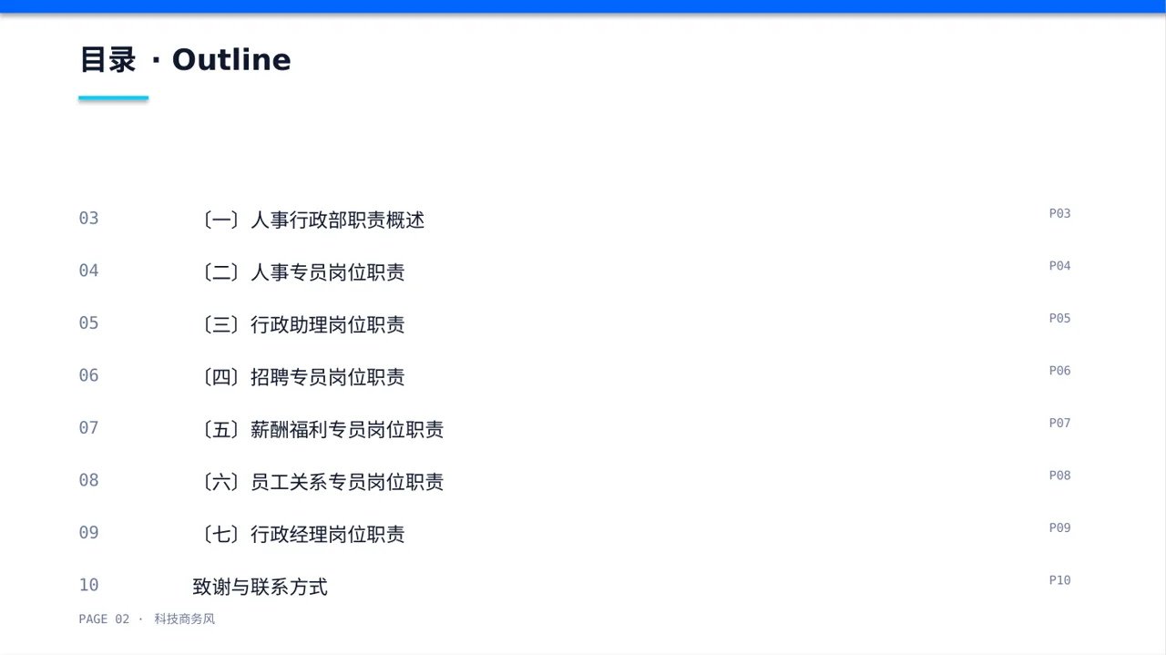 科技商务风各岗位职责说明书PPT模板（蓝色商务风）-4 第2页预览
