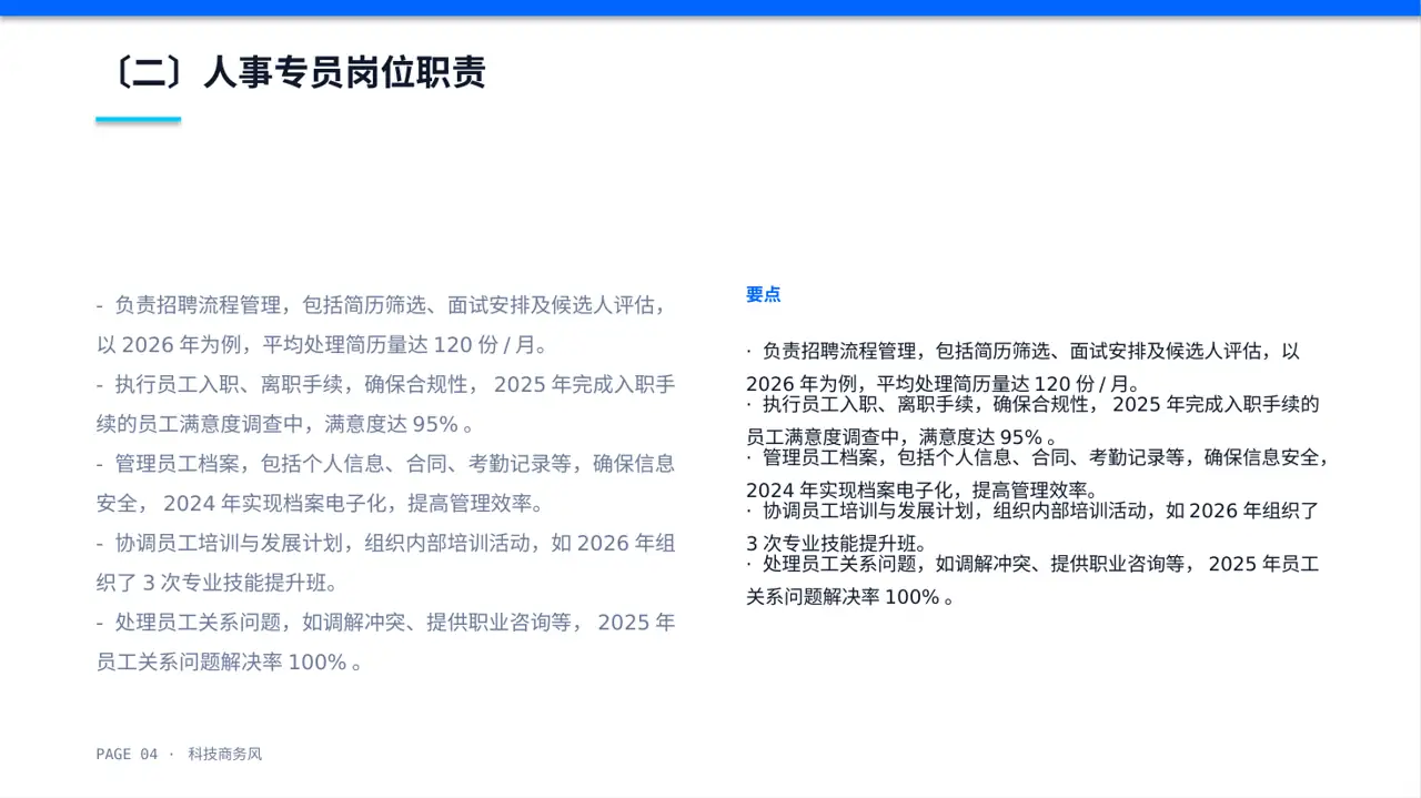 科技商务风各岗位职责说明书PPT模板（蓝色商务风）-4 第4页预览