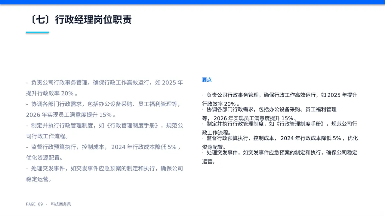 科技商务风各岗位职责说明书PPT模板（蓝色商务风）-4 第9页预览