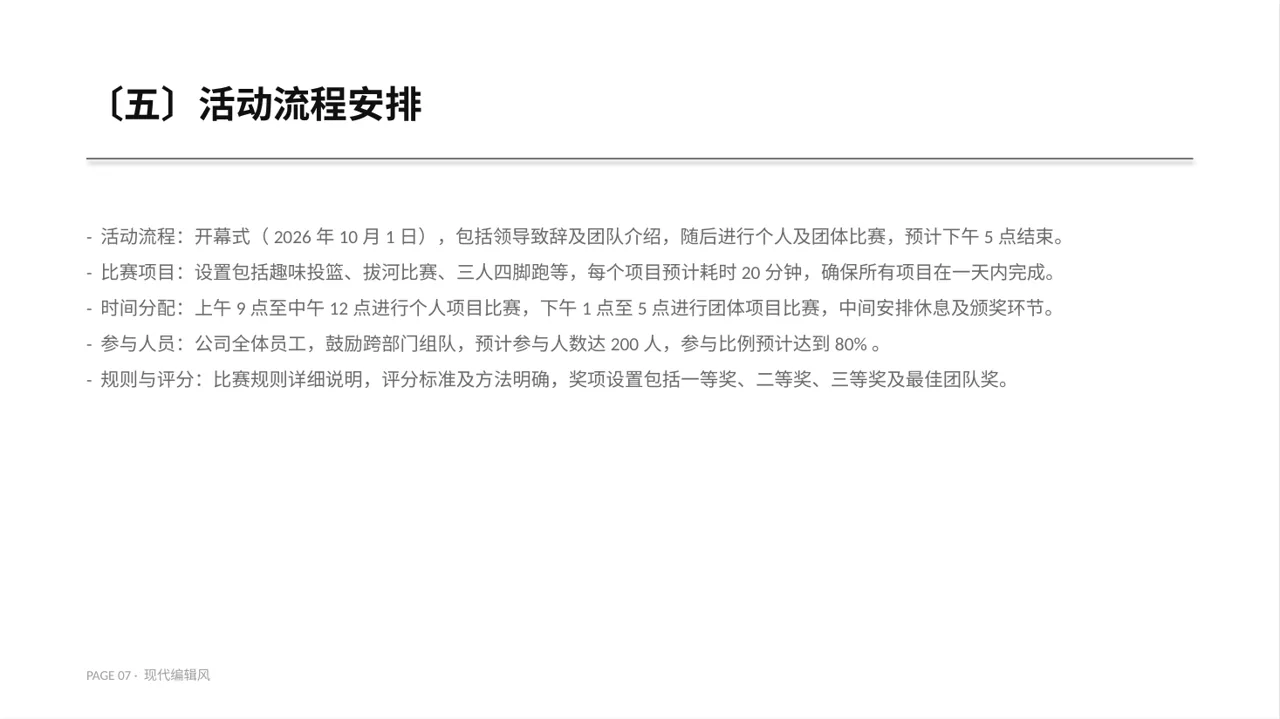 现代编辑风员工趣味运动会方案PPT模板（红黑杂志风） 第7页预览