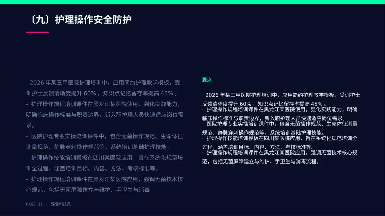 护理操作培训教学课件PPT模板(深色科技风)-2 第11页预览