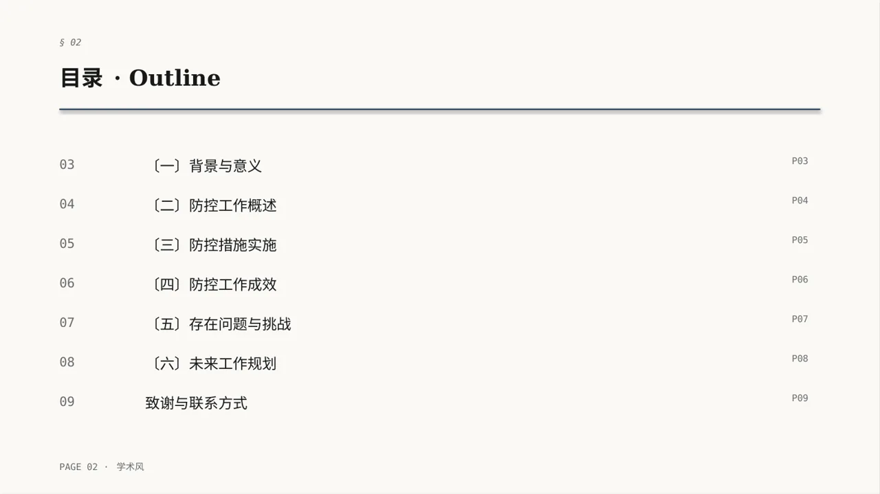 传染病防控管理工作报告PPT模板（深蓝学术风）-4 第2页预览
