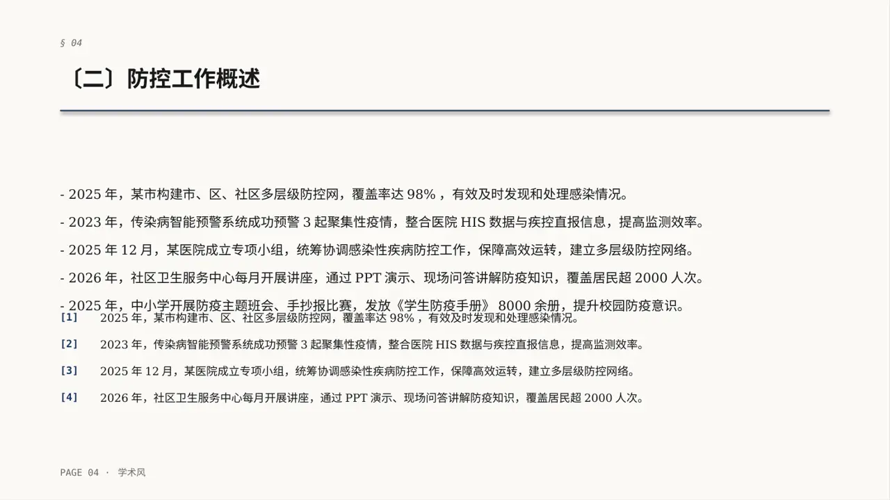 传染病防控管理工作报告PPT模板（深蓝学术风）-4 第4页预览