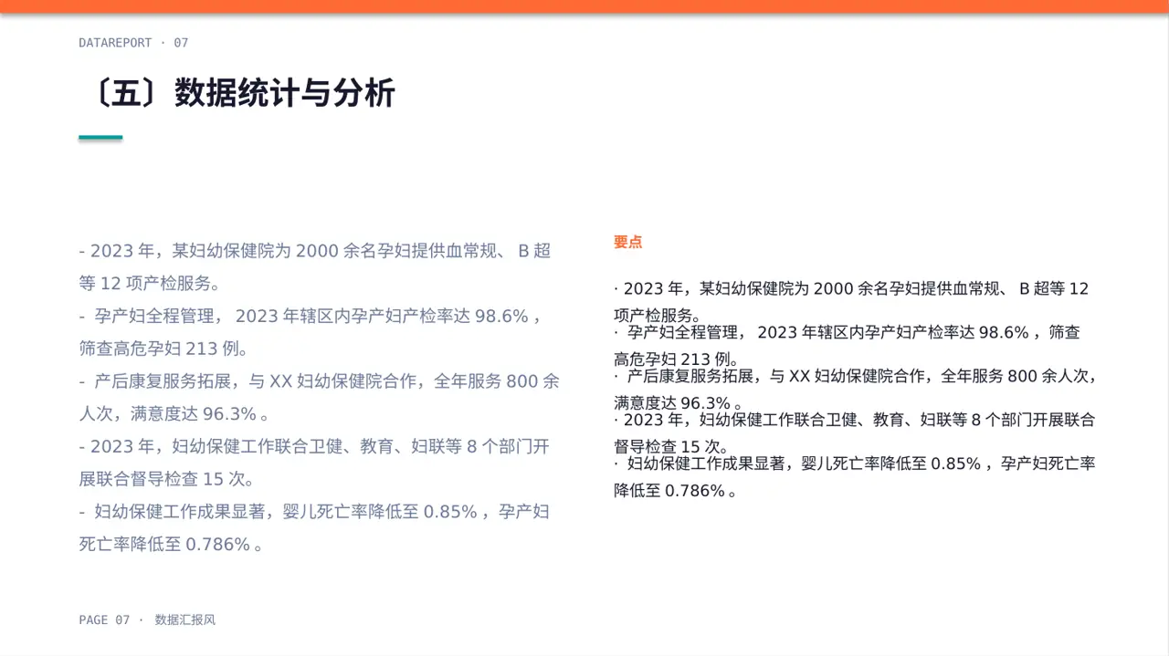 妇幼保健工作年度汇报PPT模板(数据图表风) 第7页预览
