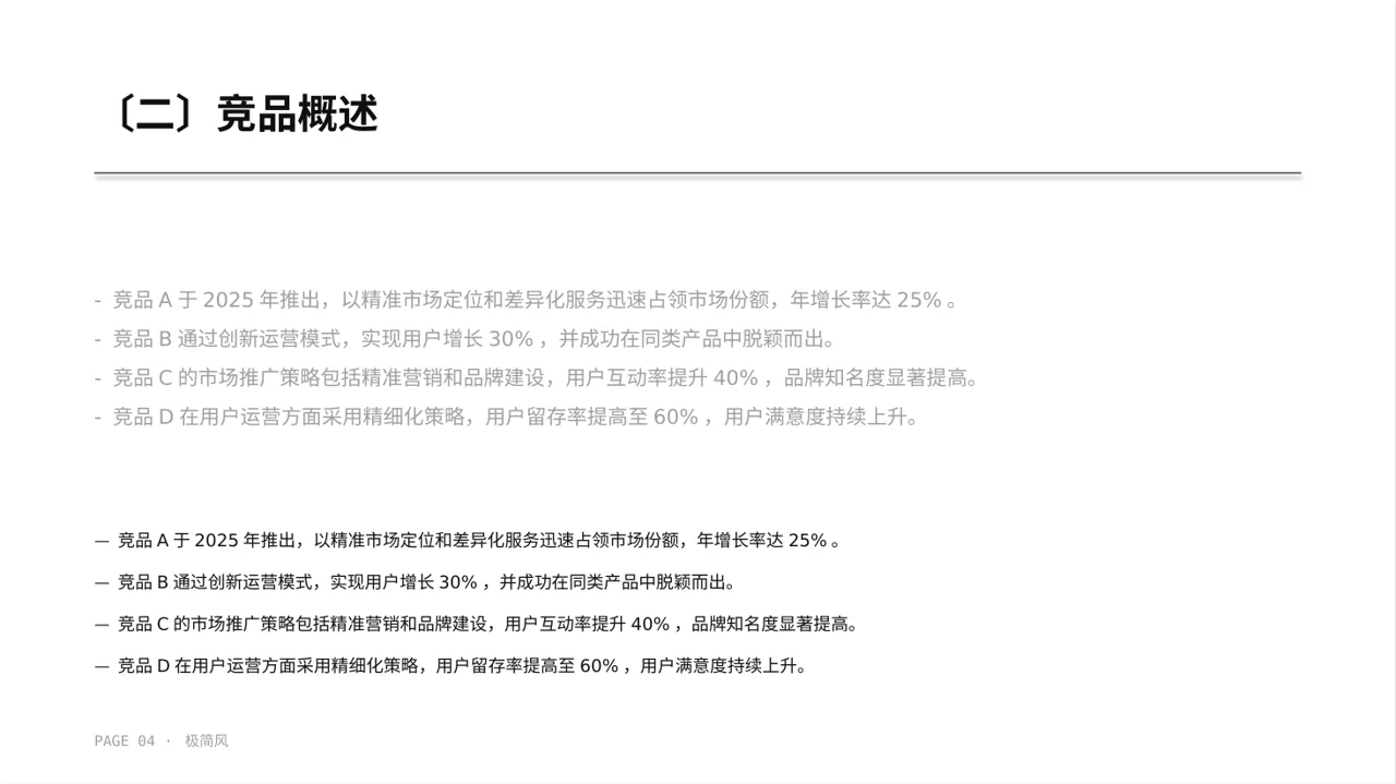 竞品运营策略研究工作报告 PPT模板 第4页预览