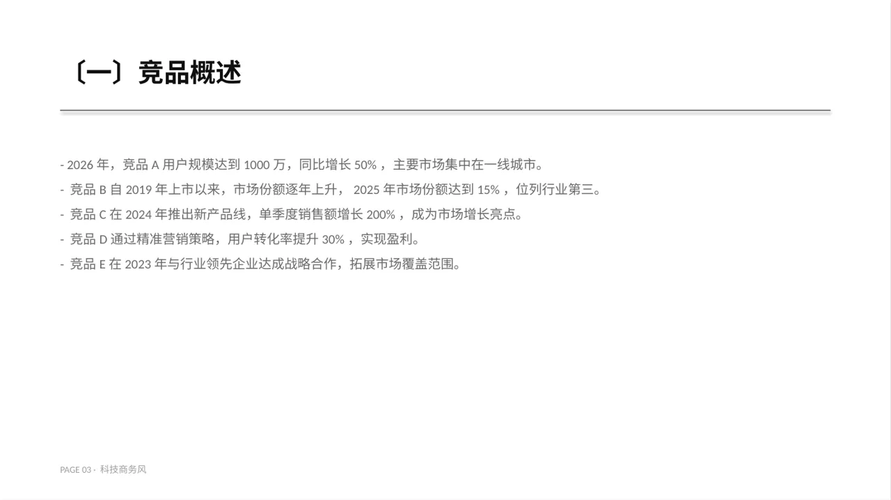 竞品运营策略研究工作报告 PPT模板（蓝色商务风） 第3页预览