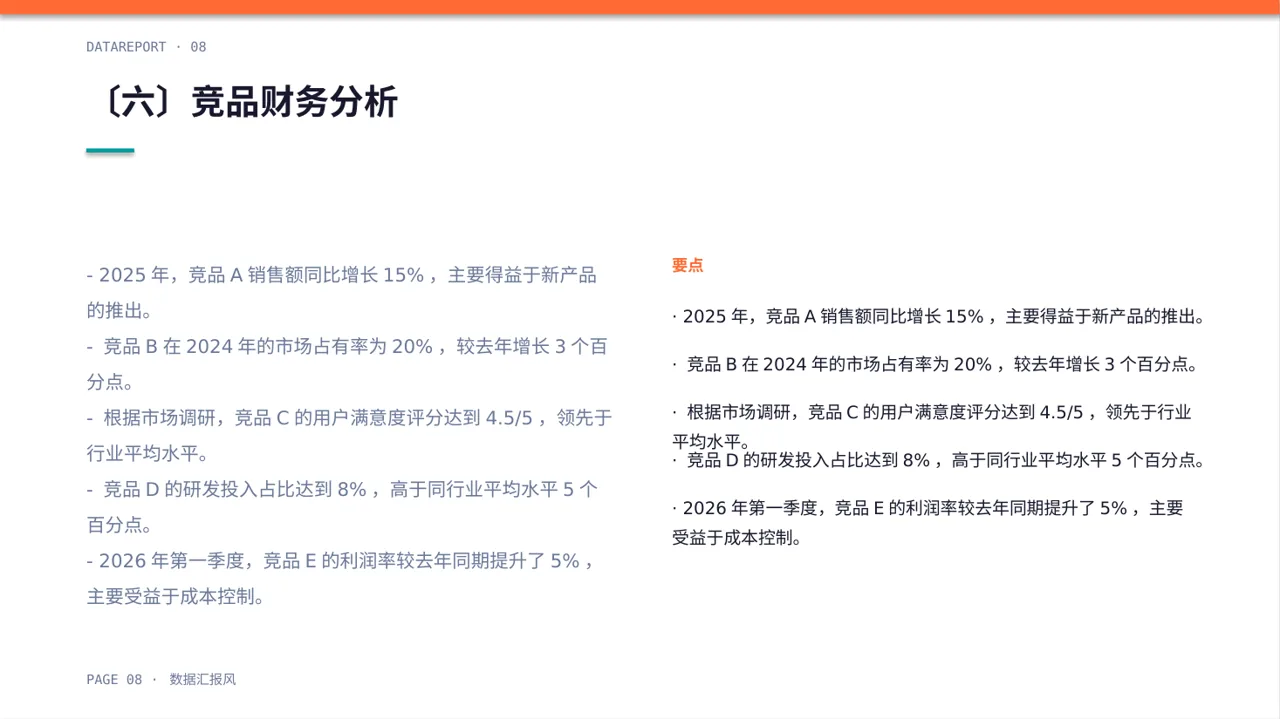 竞品运营策略研究工作报告 PPT模板（数据图表风） 第8页预览