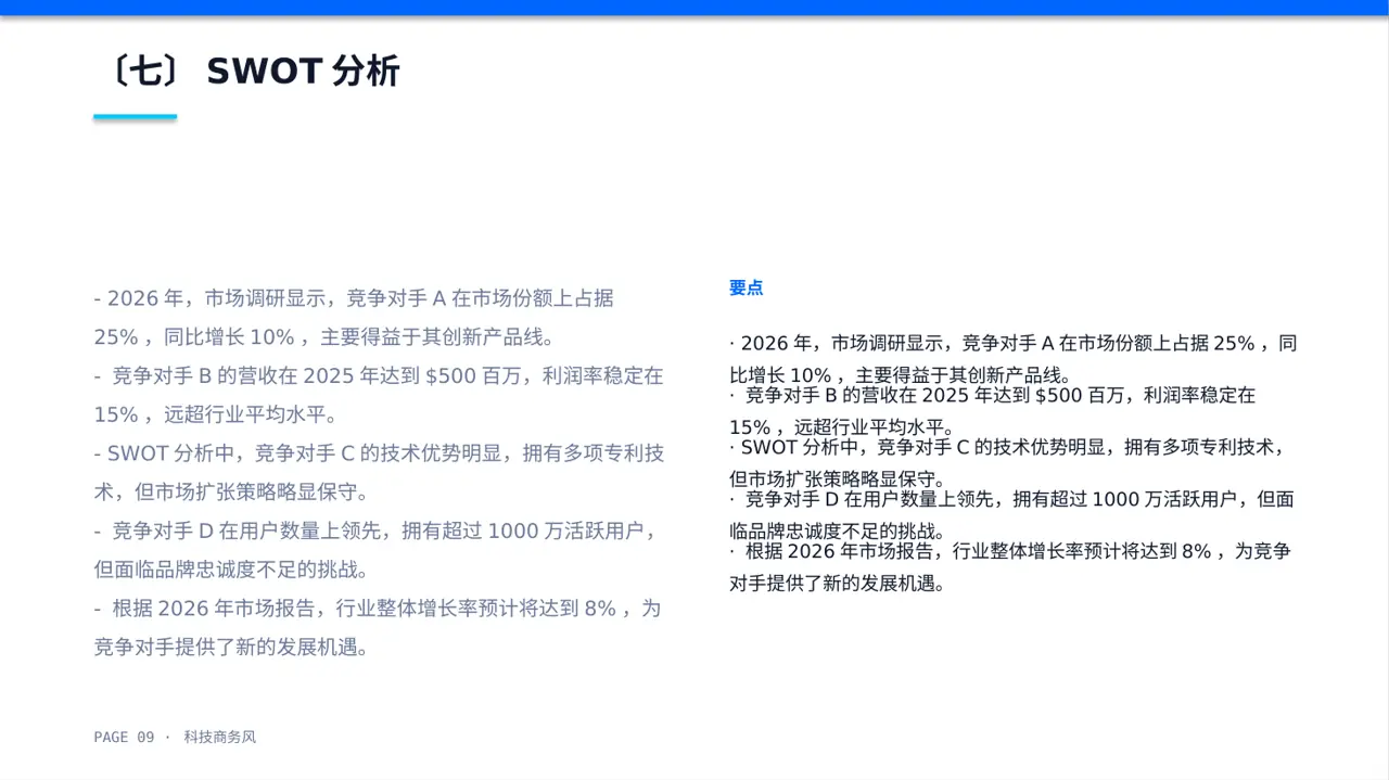 同行业竞争对手全面分析 PPT模板 第9页预览