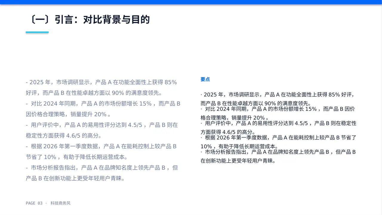 同类产品优缺点对比讲解PPT模板 第3页预览