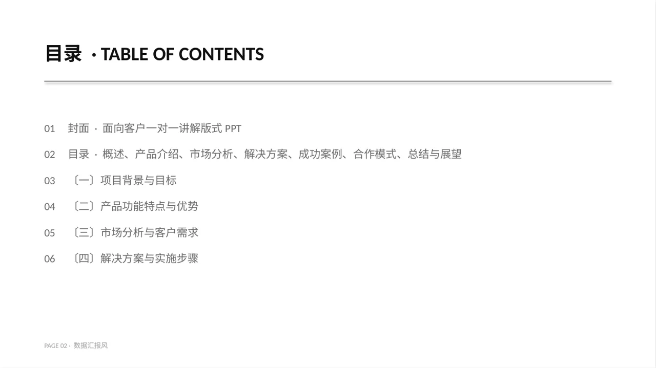 面向客户一对一讲解版式PPT模板 第2页预览