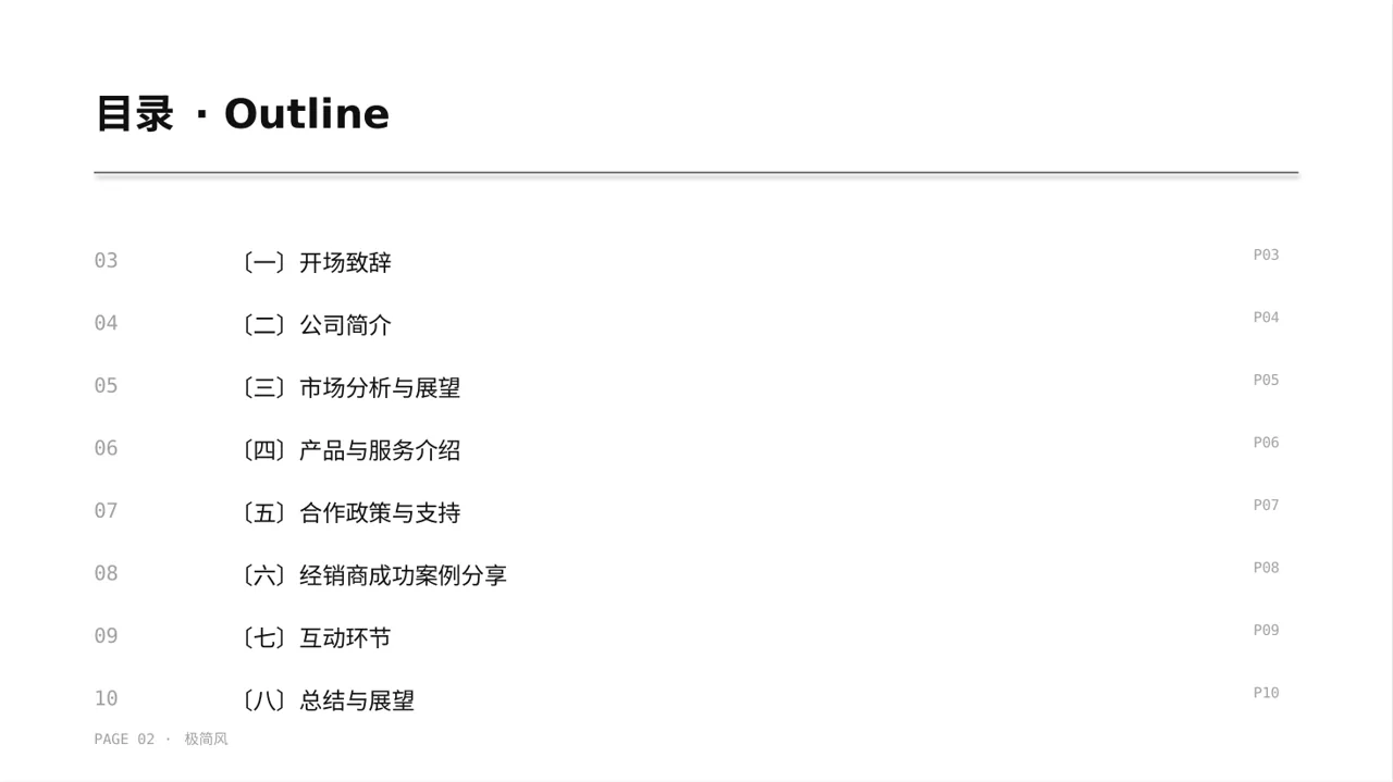 经销商大会企业宣讲PPT模板（黑白极简风） 第2页预览