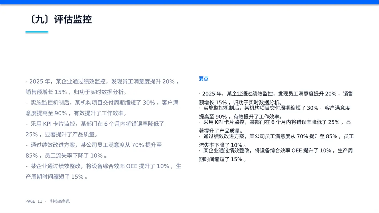 绩效整改提升实施方案 PPT模板（蓝色商务风） 第11页预览