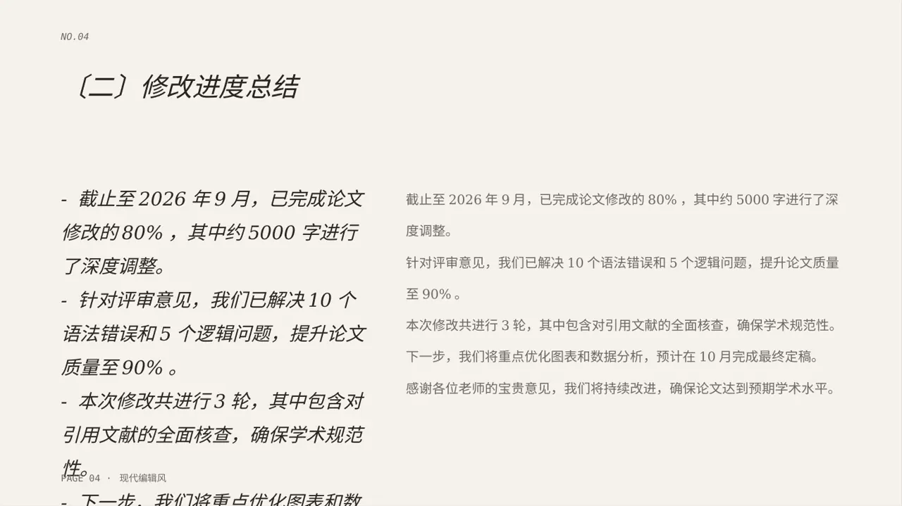 论文修改进度汇报 PPT模板（红黑杂志风） 第4页预览