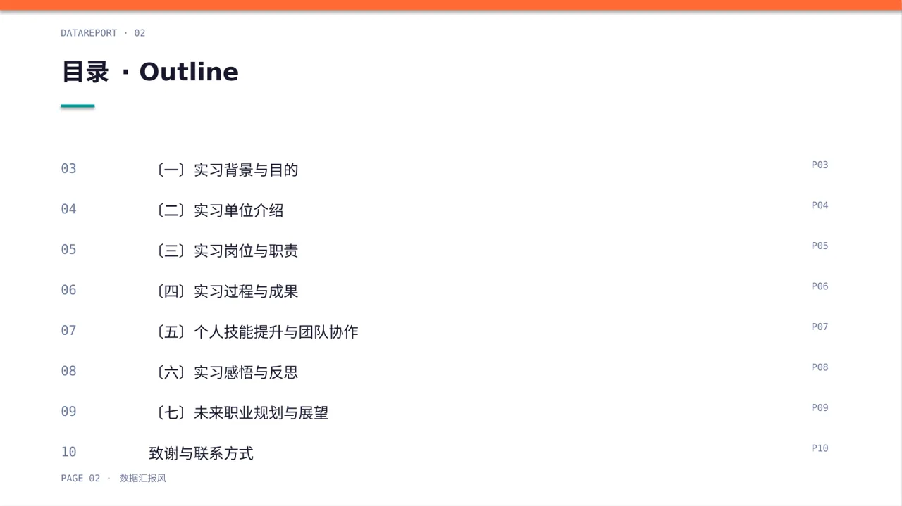 实习工作总结汇报PPT模板 第2页预览