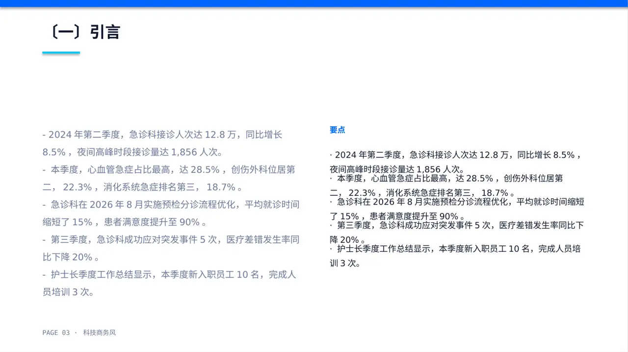急诊科季度工作情况汇报PPT模板 第3页预览