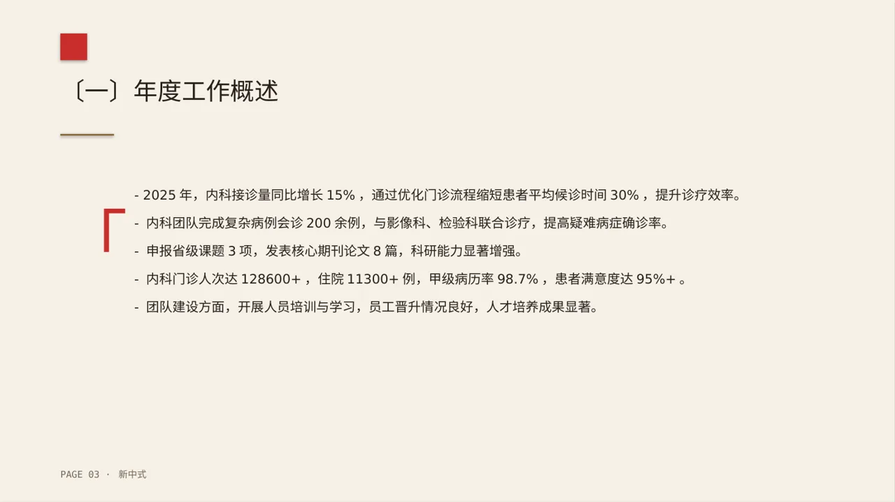 医院内科科室年度工作总结PPT模板 第3页预览