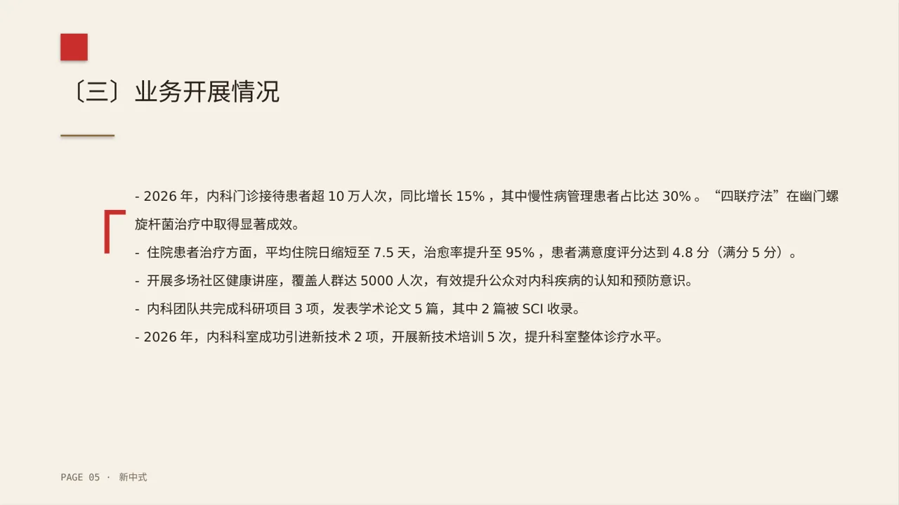 医院内科科室年度工作总结PPT模板 第5页预览
