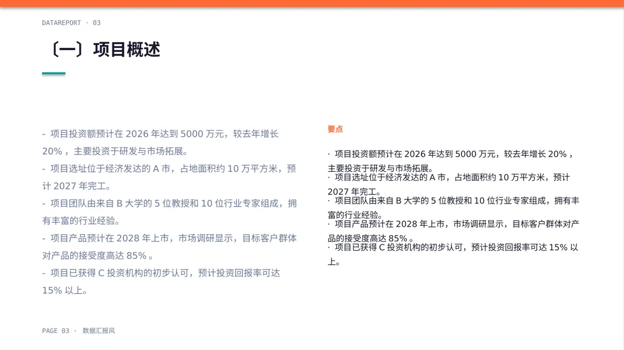 项目投资可行性研究报告 PPT模板 第3页预览