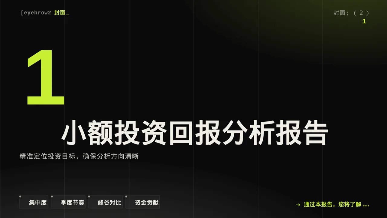 深色科技风小额投资回报分析报告PPT模板 第3页预览