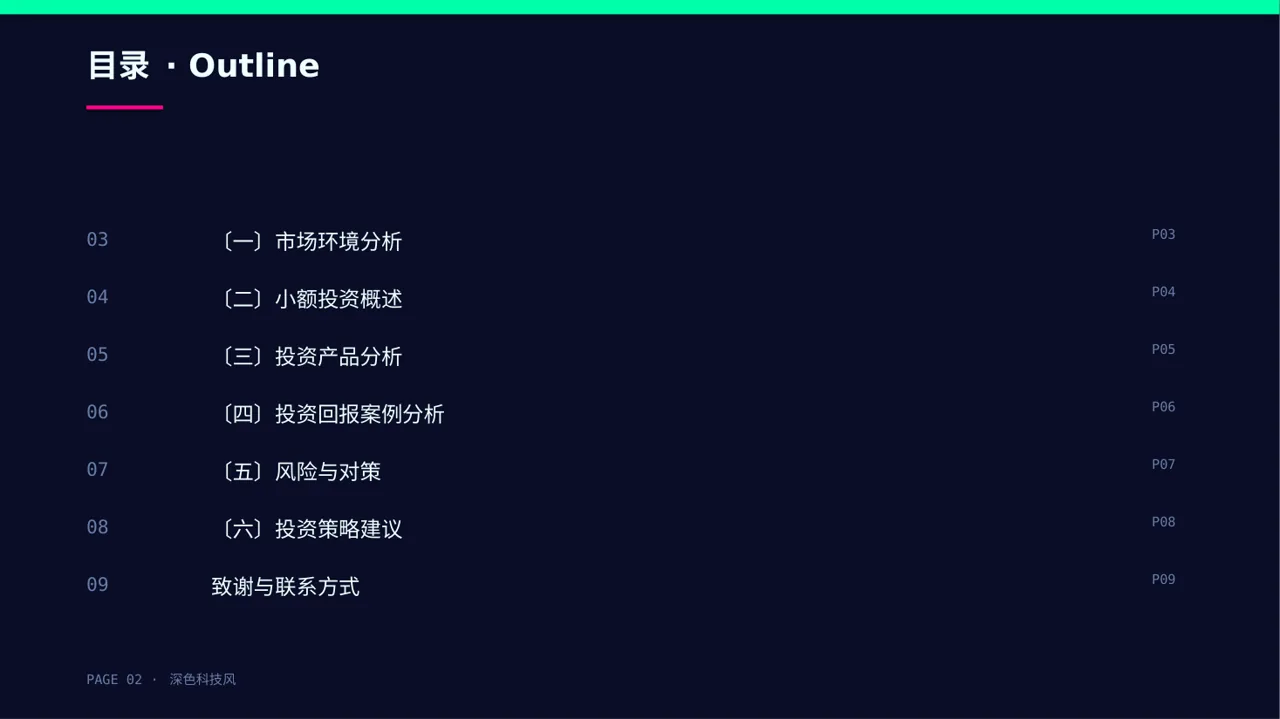 深色科技风小额投资回报分析报告PPT模板-2 第2页预览