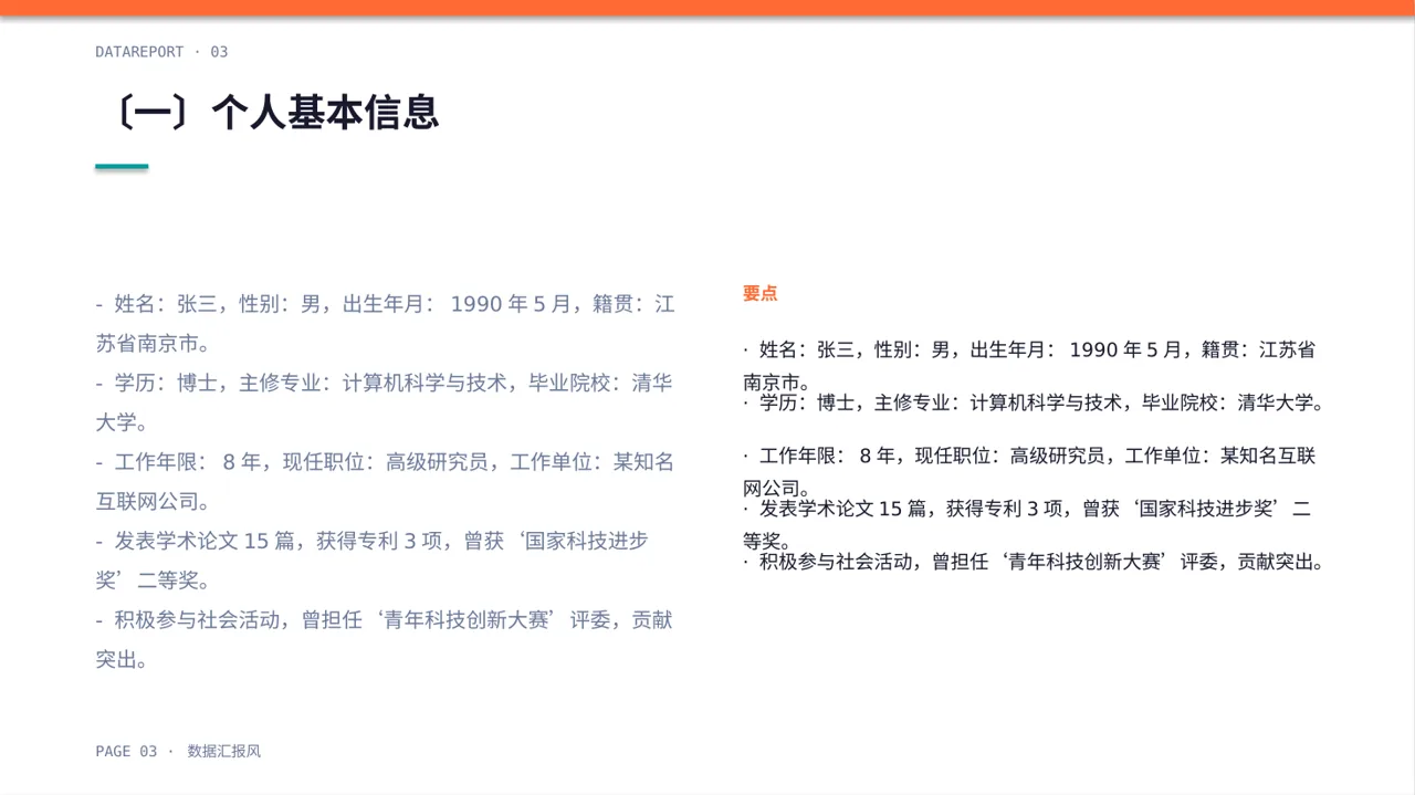 高校专区评优评先个人介绍PPT模板（数据图表风）-2 第3页预览
