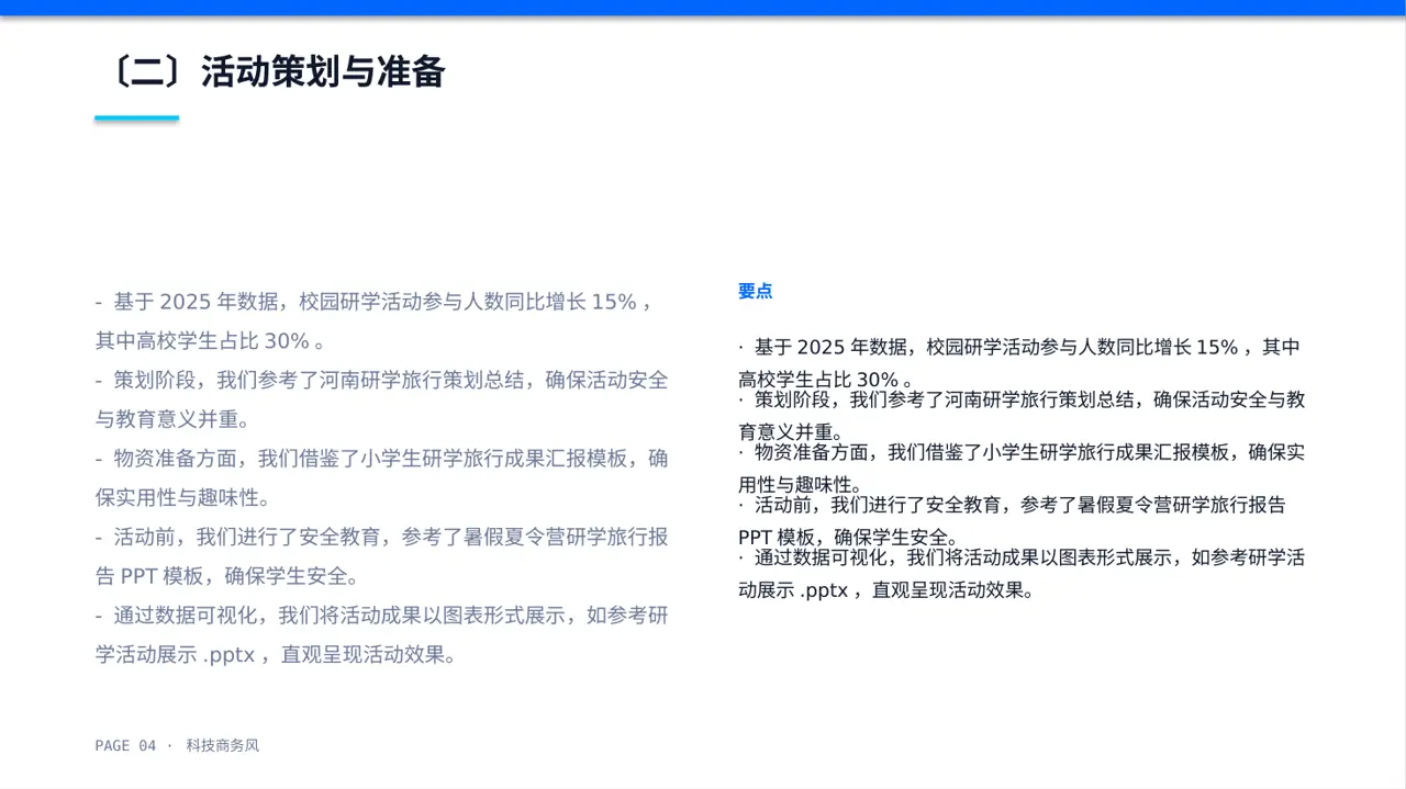 校园研学实践活动汇报PPT模板（蓝色商务风）-2 第4页预览