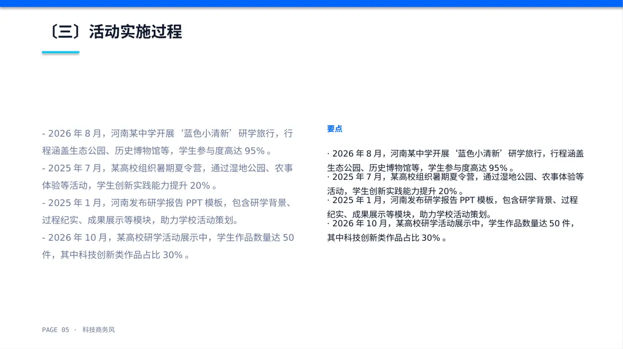 校园研学实践活动汇报PPT模板（蓝色商务风）-2 第5页预览