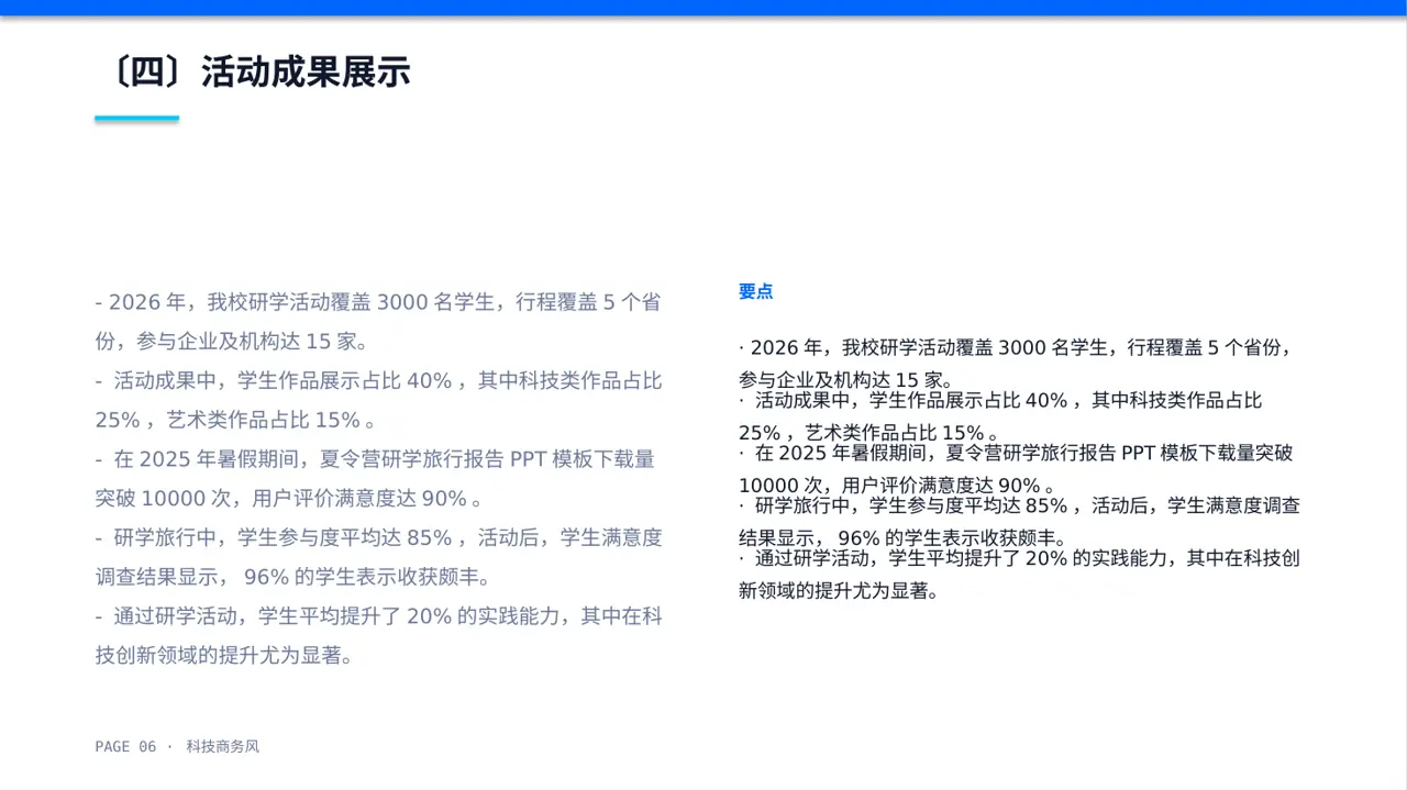校园研学实践活动汇报PPT模板（蓝色商务风）-2 第6页预览
