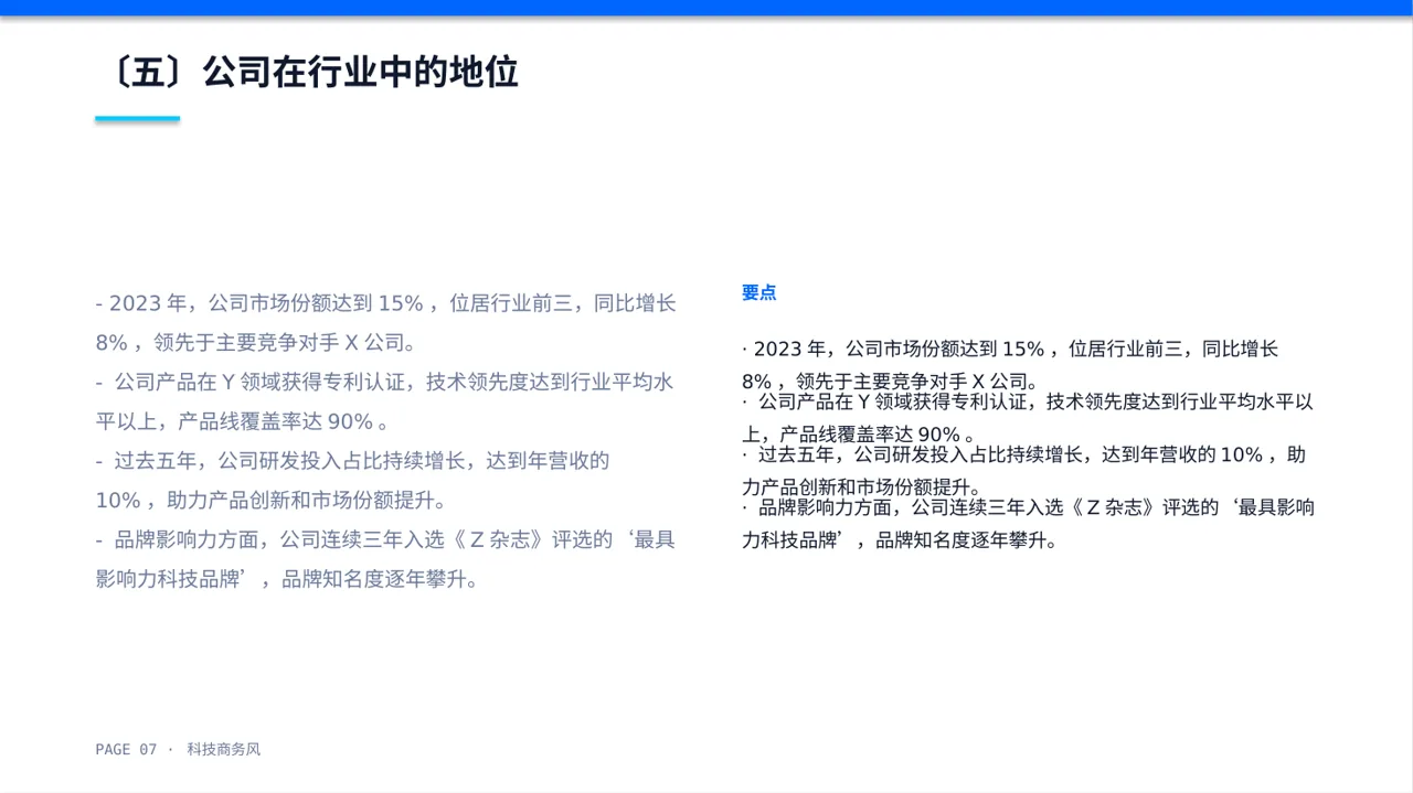 行业地位介绍展示文稿 PPT模板 第7页预览