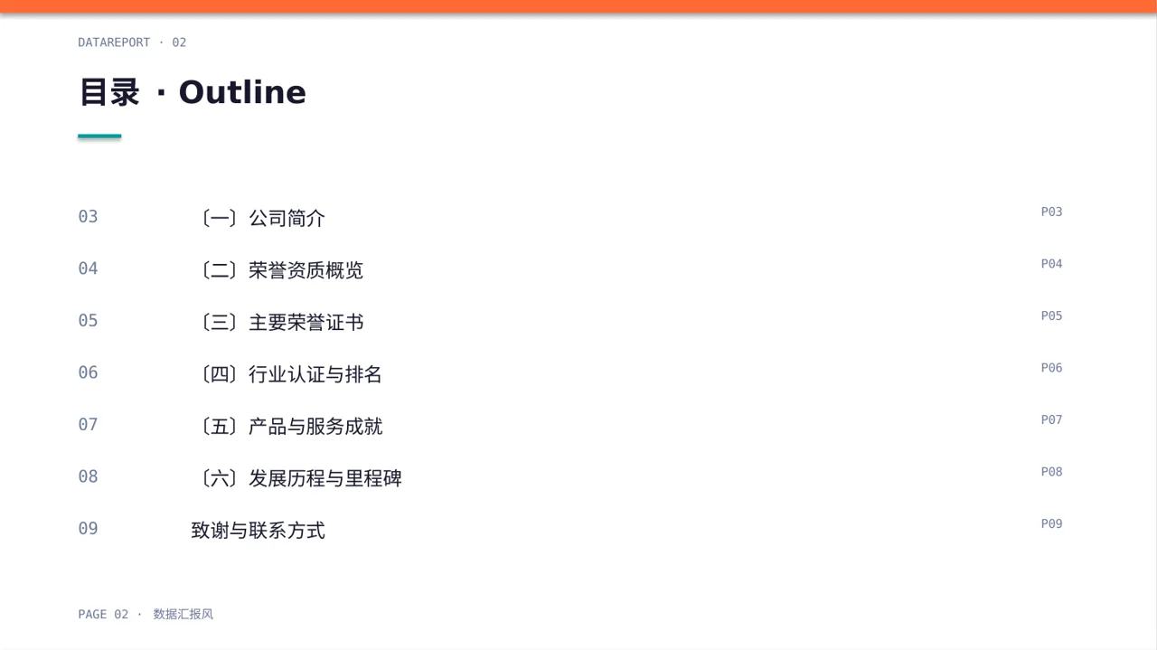 企业荣誉资质展示 PPT模板（数据图表风）-3 第2页预览