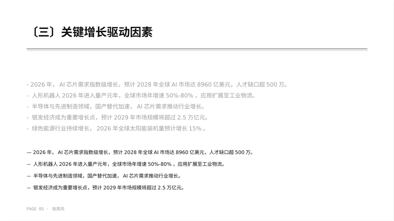 行业未来三年发展趋势预判 PPT模板（黑白极简风）-2 第5页预览