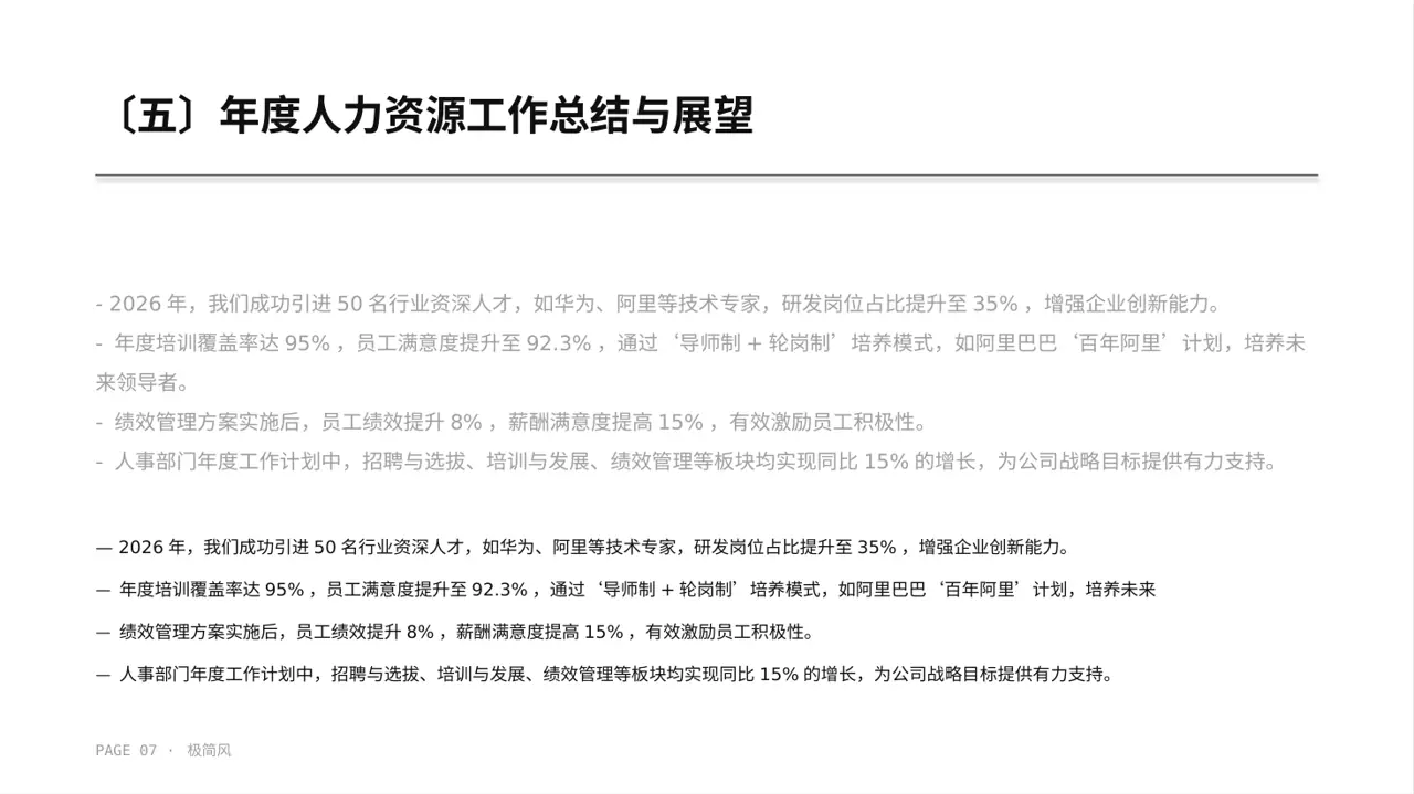 人力资源全年工作计划PPT模板（黑白极简风）-2 第7页预览