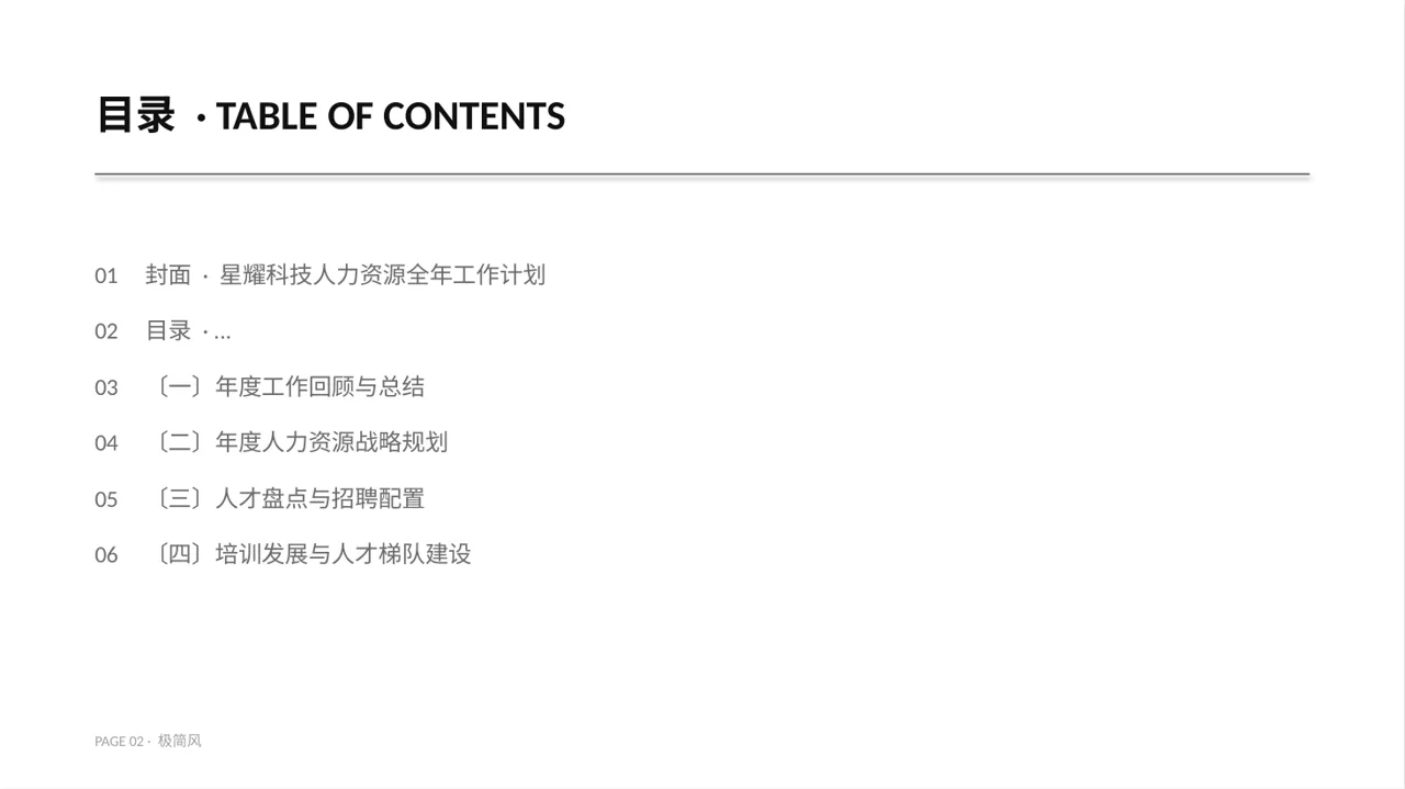 人力资源全年工作计划 PPT模板（黑白极简风） 第2页预览