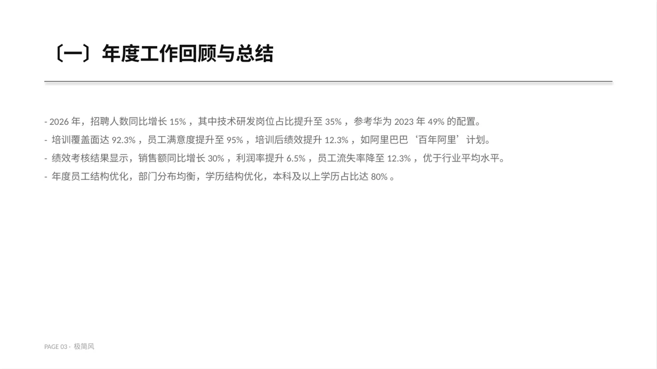 人力资源全年工作计划 PPT模板（黑白极简风） 第3页预览