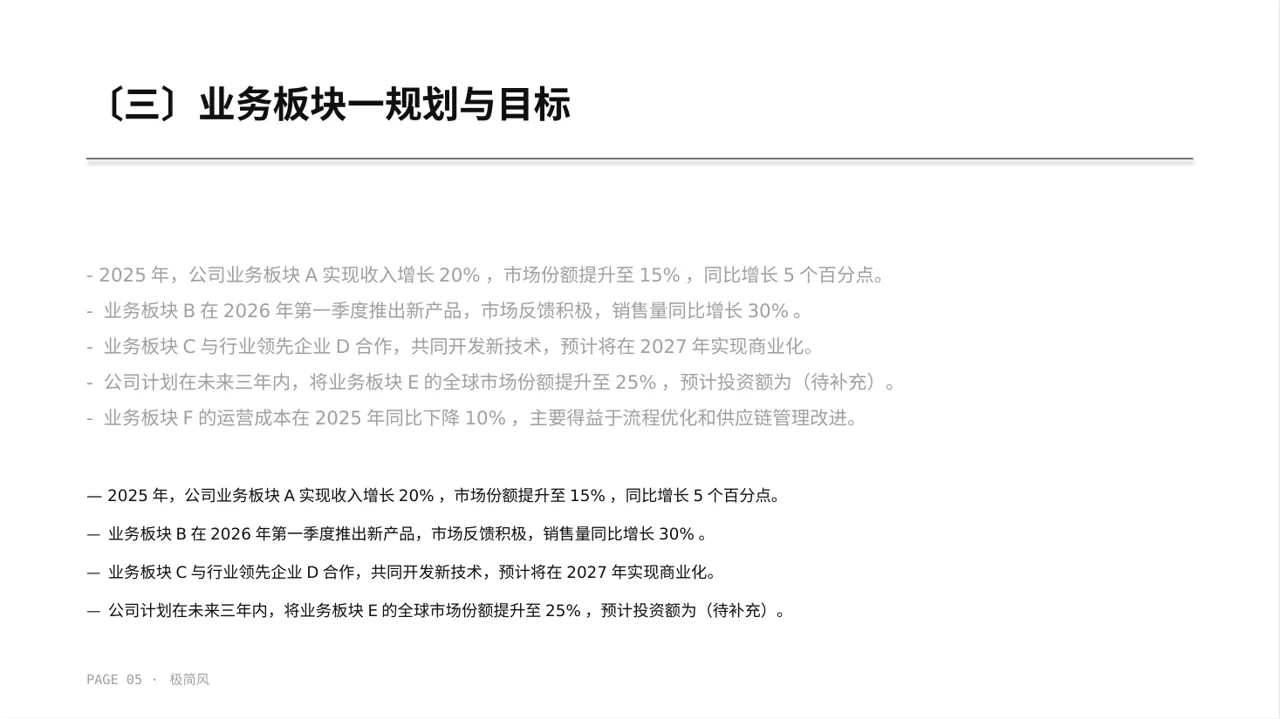 公司各业务板块规划汇报PPT模板（黑白极简风） 第5页预览