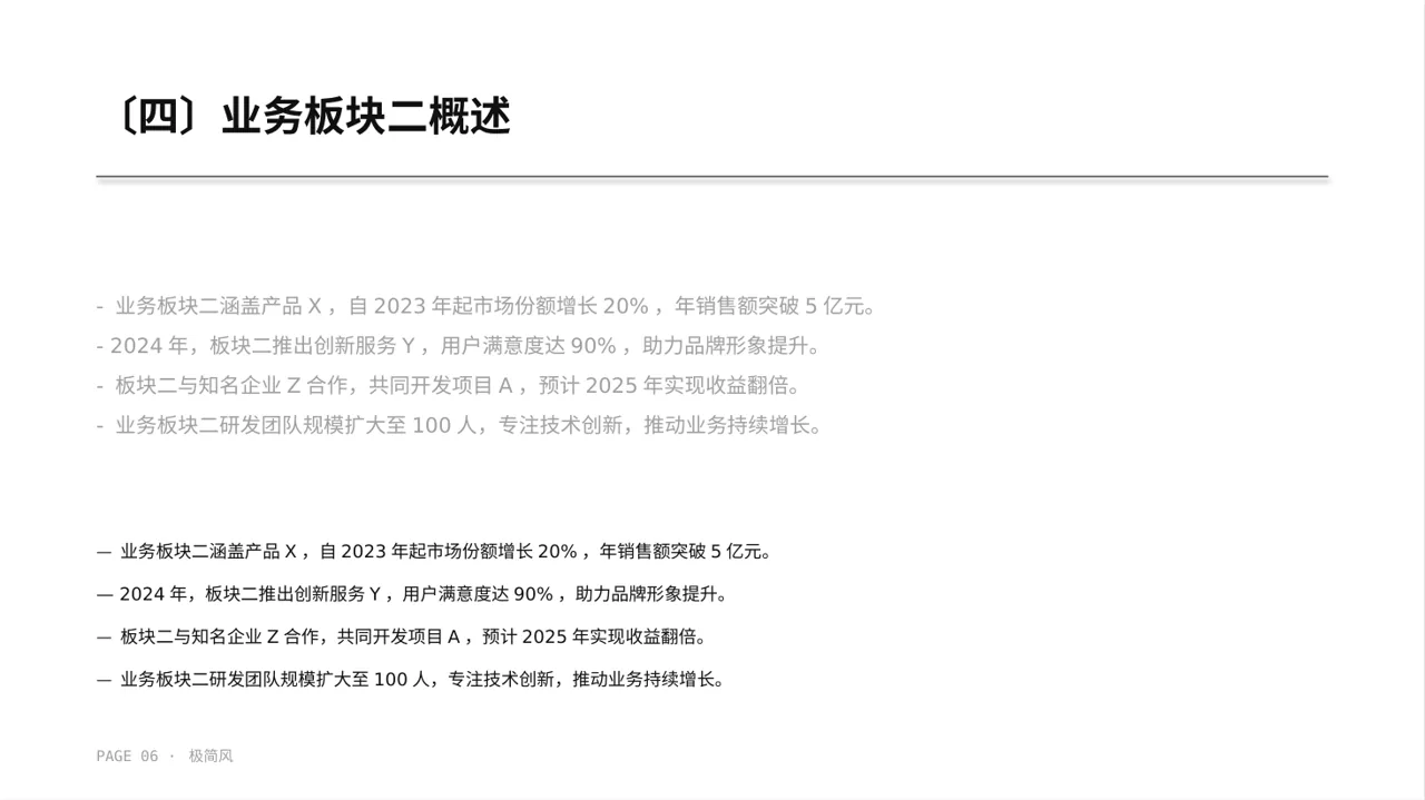 公司各业务板块规划汇报PPT模板（黑白极简风） 第6页预览