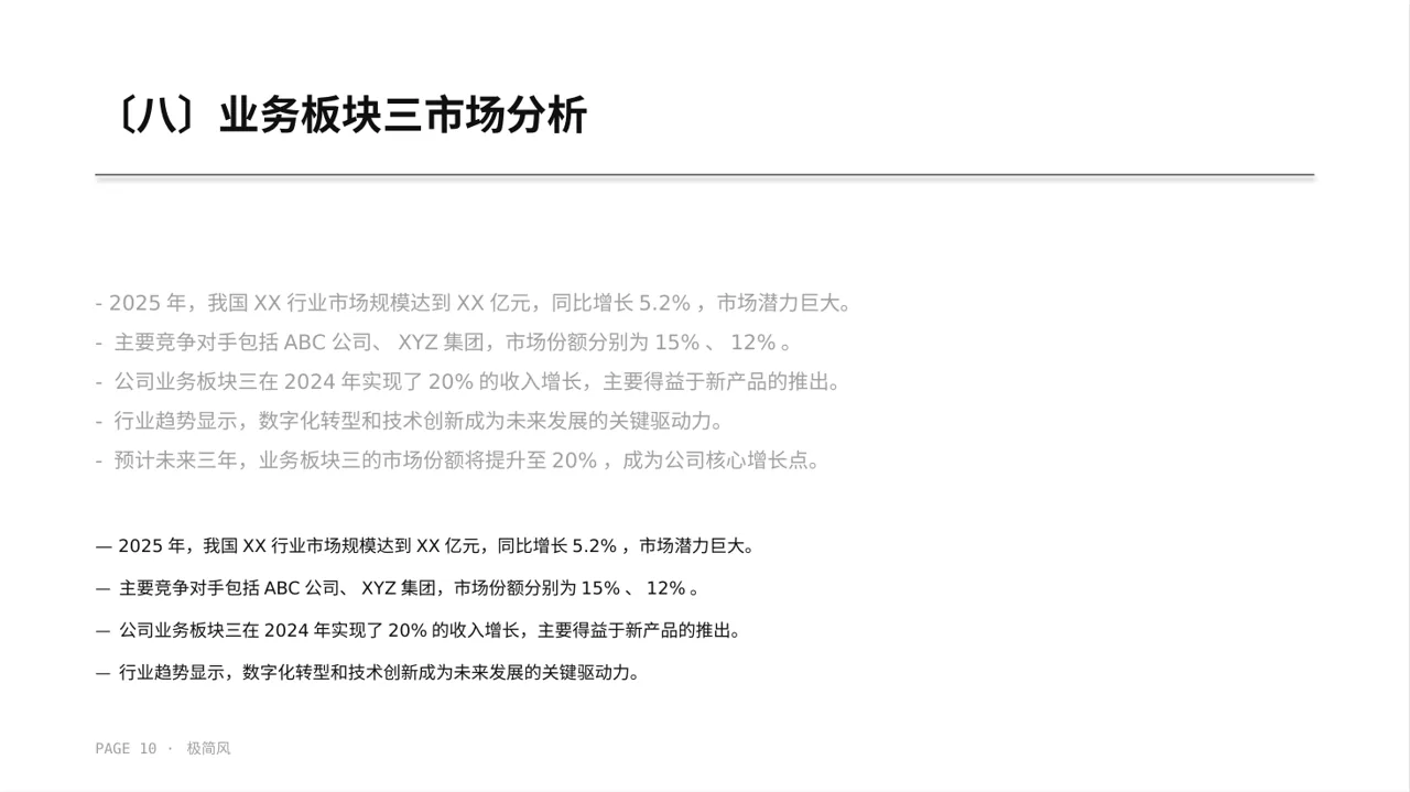 公司各业务板块规划汇报PPT模板（黑白极简风） 第10页预览
