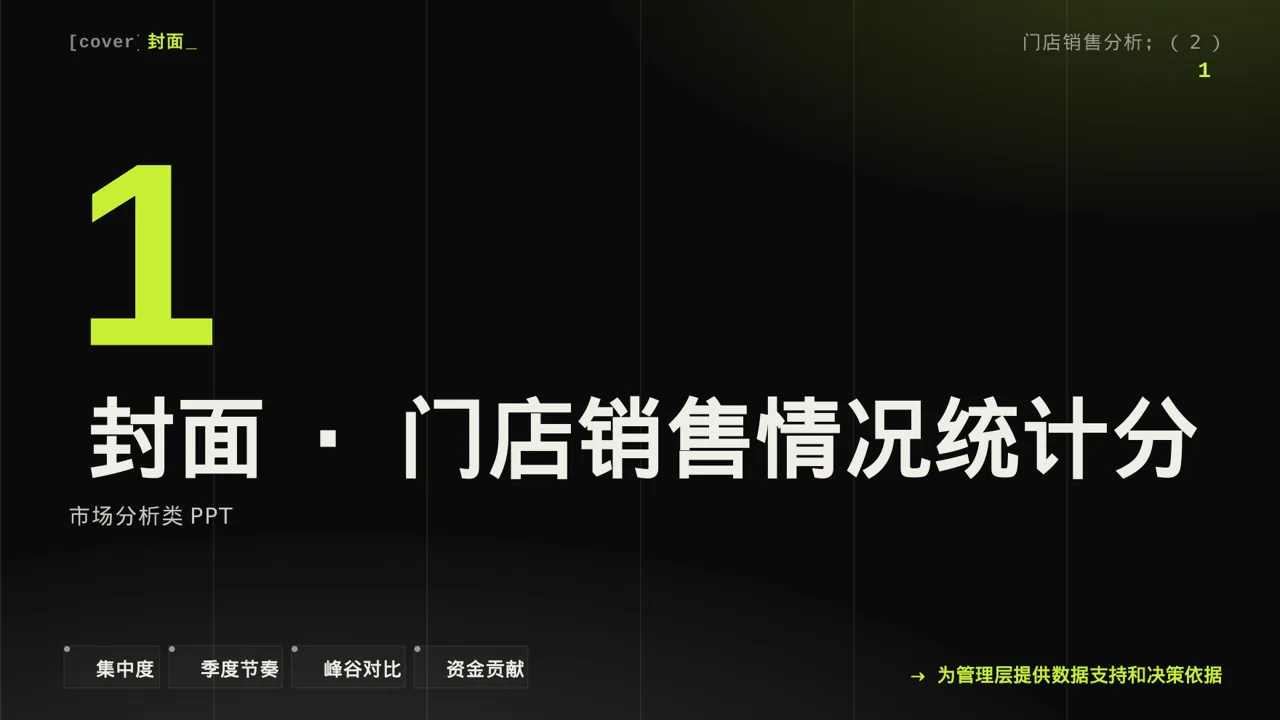 门店销售情况统计分析PPT模板（深色科技风）-2 第3页预览